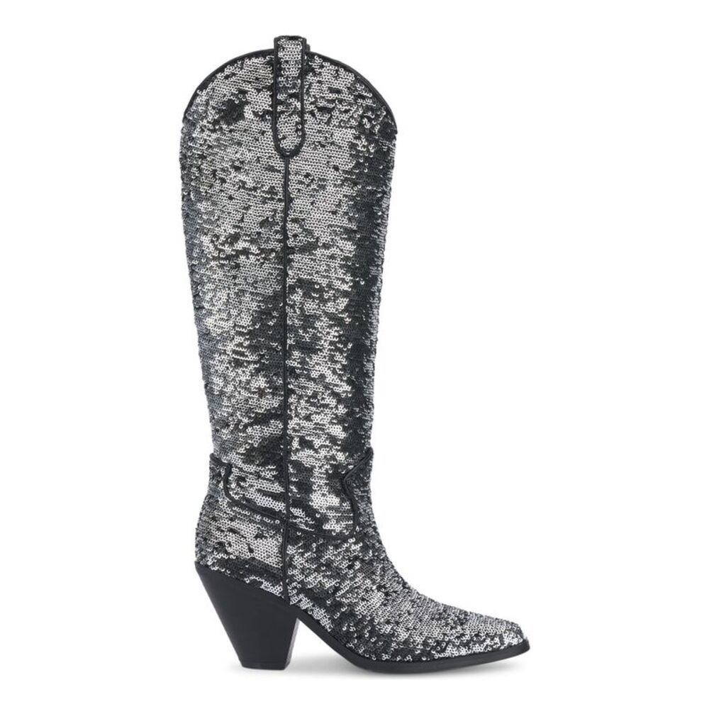 INC Womens Silver Sequined Ipiriah Round Toe Stacked Heel Western Boot 10 M - Picture 2 of 4